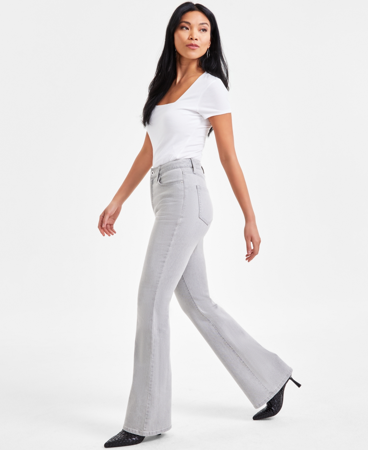 Shop Inc International Concepts Women's High-rise Flare Jeans, Exclusively At Macy's In Light Grey