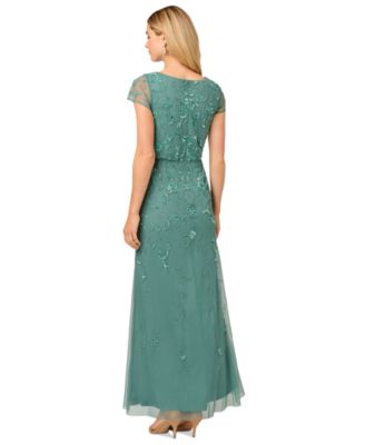 Adrianna Papell Women's Boat-Neck Beaded Blouson Gown - Macy's
