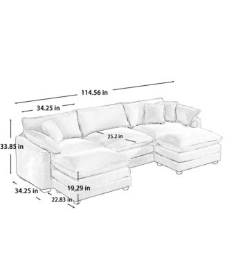 Oversized Modular Cushion Sofa, Portable Ottoman, L-Shaped Corner Low Back Deep Seating Spacious Sofa Set and Sofa Bed for Home Apartment Living Room Set, Tan Corduroy