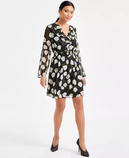 women's ruffled floral smocked-waist dress, exclusively at macy's