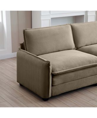 Luxurious and Sophisticated Sofa Set with Soft Cushions and Pillows, Sofa Set for Living Rooms and Clubs as well as Home Theaters, Consisting of Two Single Sofas and a 2-Seaters Sofas in Tan Corduroy