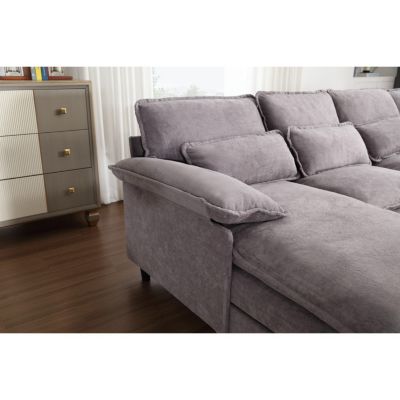 Streamdale U-Shaped Modular Sofa Couch with Waist Pillows and Chaise Lounge (Gray, Terrycloth)