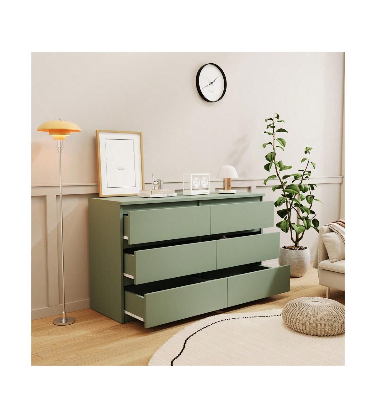 gaomon 6 Drawer Double Dresser, Dresser Closet With Modern Wide Chest Of 6 Sliding Drawers, Large Storage Cabinet For Bedroom Hallway Nursery Living R