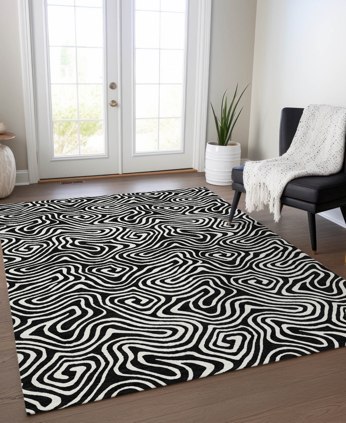 Addison Chantille Machine Washable Acn1030 5'x7'6" Area Rug In Black
