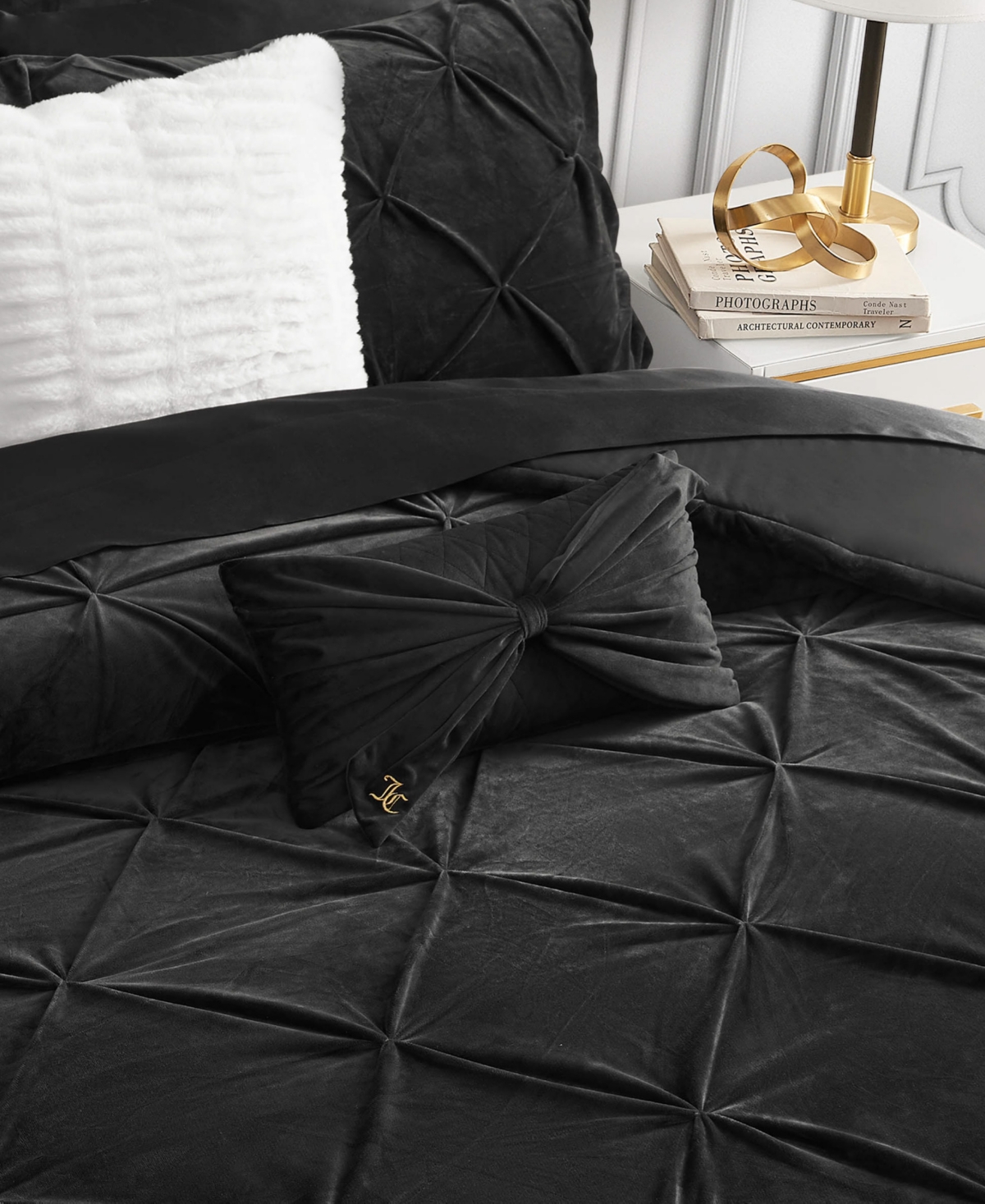 Juicy Couture Velvet Bow Decorative Pillow, 10" X 18" In Black