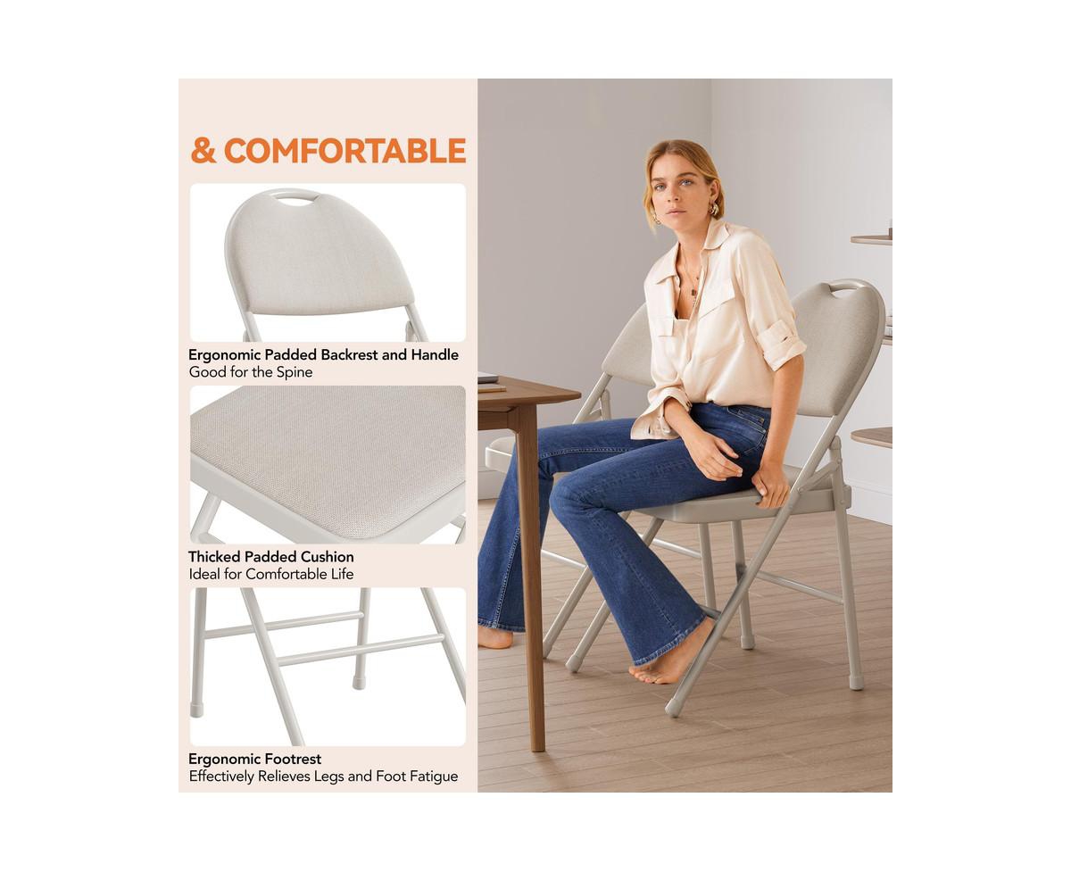 gaomon 4 Pack Folding Chair, Portable Metal Frame Padded Folding Chairs, Foldable Chairs with Linen Cushion and Back for Events Office Wedding Party