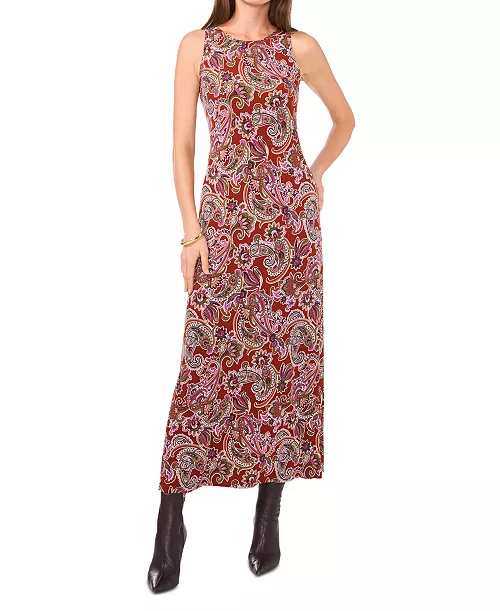 women's paisley-print sleeveless maxi dress