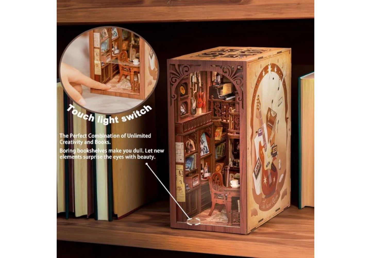 Набор для сборки диорамы-книжной полки Cutebee The Secret Rhythm с подсветкой, 355 деталей, цвет: Коричневый — фото 3