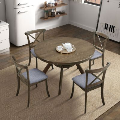  Round Rubber Wood Dining Table, Trestle Base, Modern
