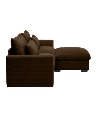 Sectional Sofa Comfy Corduroy Couch for Living Room with Pillows and Round Armrests, Modern Corduroy Sofa Sleeper Deep Couches with Storage Ottoman (Brown, 2-Seat)