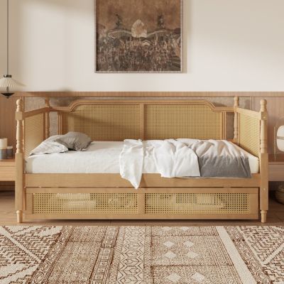  Rattan Full Size Daybed with Storage Drawers