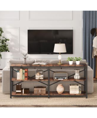 70.9" MDF Industrial 3-Tier Console Table – Extra Long Entryway/Sofa Table with Storage Shelves