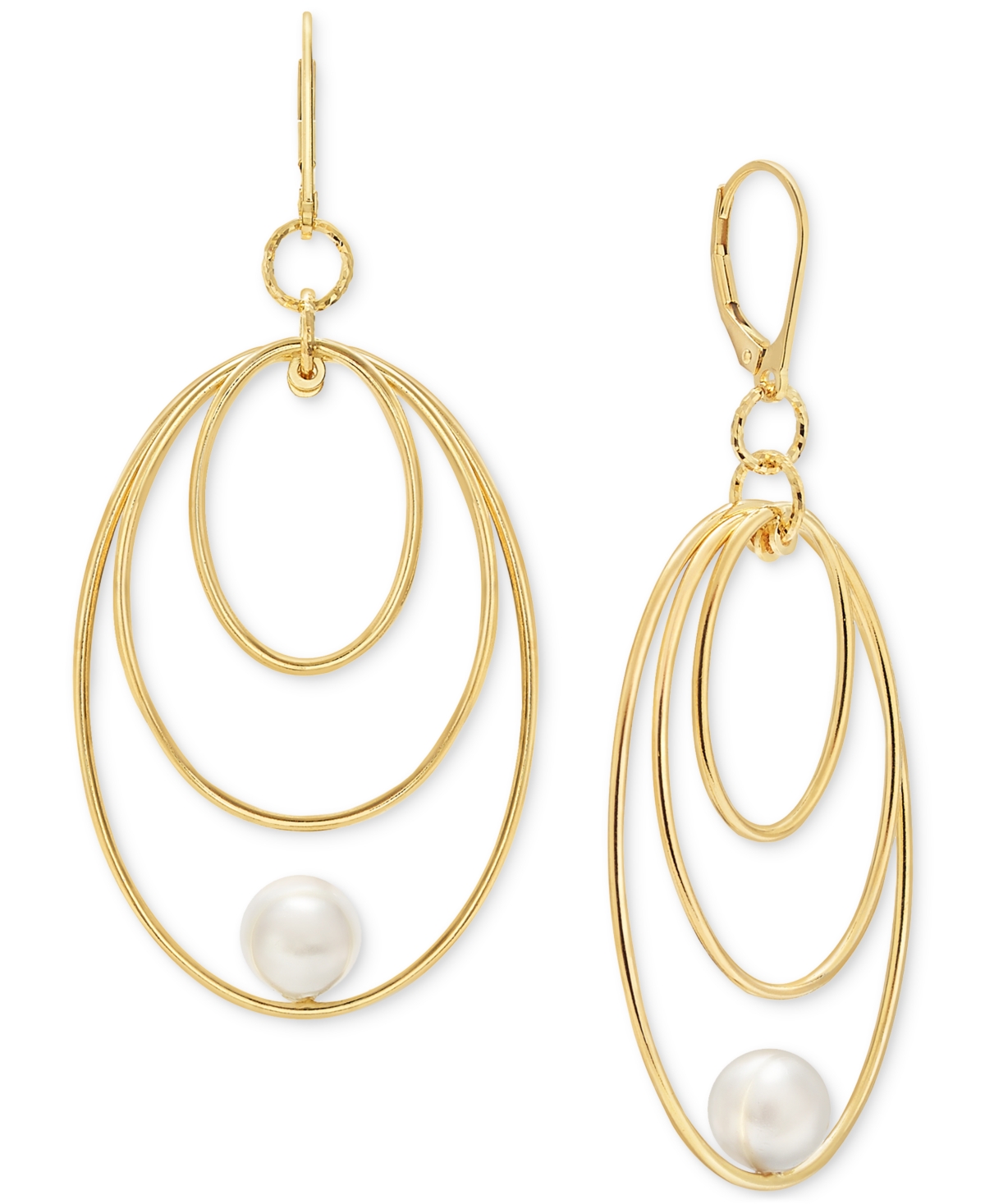 Macy's Cultured Freshwater Pearl (7.5-8mm) Oval Drop Earrings In 14k Gold Over Sterling Silver Made In Ital In Gold Over Silver