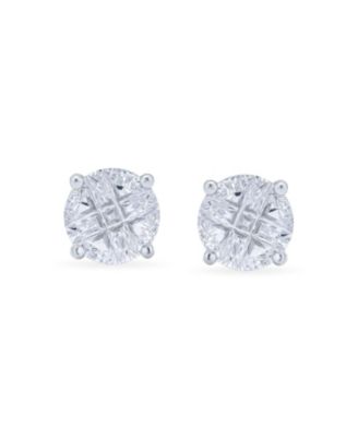 Round Solitaire CZ Invisible Cut Checkboard Cubic Zirconia Stud Earrings Sterling Silver