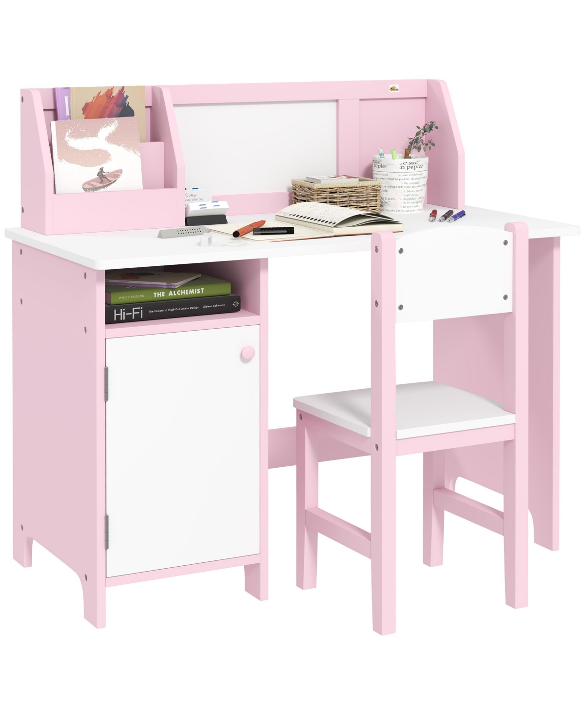 Qaba Toddler Table and Chair Set, Kids Writing Desk Homework Table,