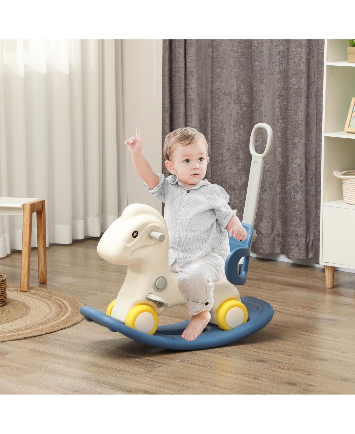 Детская игрушка Qaba 4-in-1 Detachable Push Handle Rocking Horse, 88 lbs. Capacity, Ages 2-5, цвет: Синий — фото 3