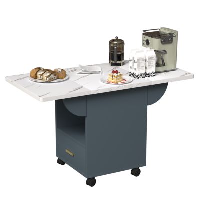 Folding Dining Table with Wheels, Storage, and Drawers