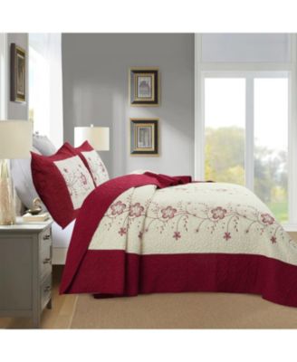 3 Piece Queen Size Embroidery Quilt Set Lightweight Bedspread Set Queen