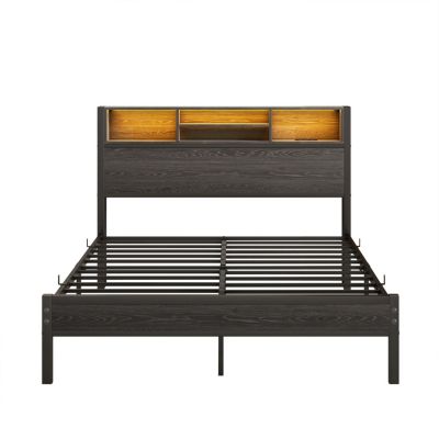 Streamdale Full Size Storage Bed Frame with Charging Station & Bookcase