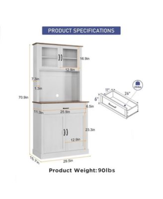 Kitchen Pantry Cabinet, 71" Tall Kitchen Hutch Storage Cabinet with Microwave Stand, Freestanding Buffet Cabinet with Shelves and Glass Doors
