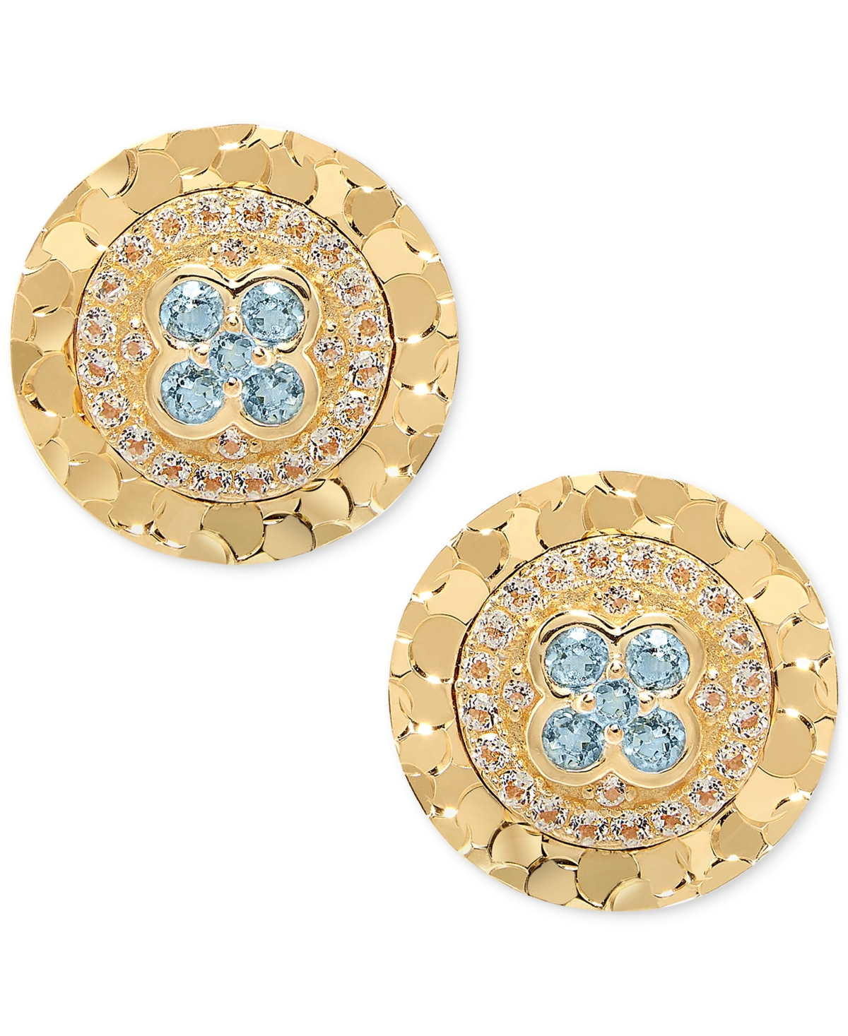MACY'S AMETHYST (1/8 CT. T.W.) & WHITE TOPAZ (1/6 CT. T.W.) TEXTURED FRAME HALO STUD EARRINGS IN 14K GOLD-P 