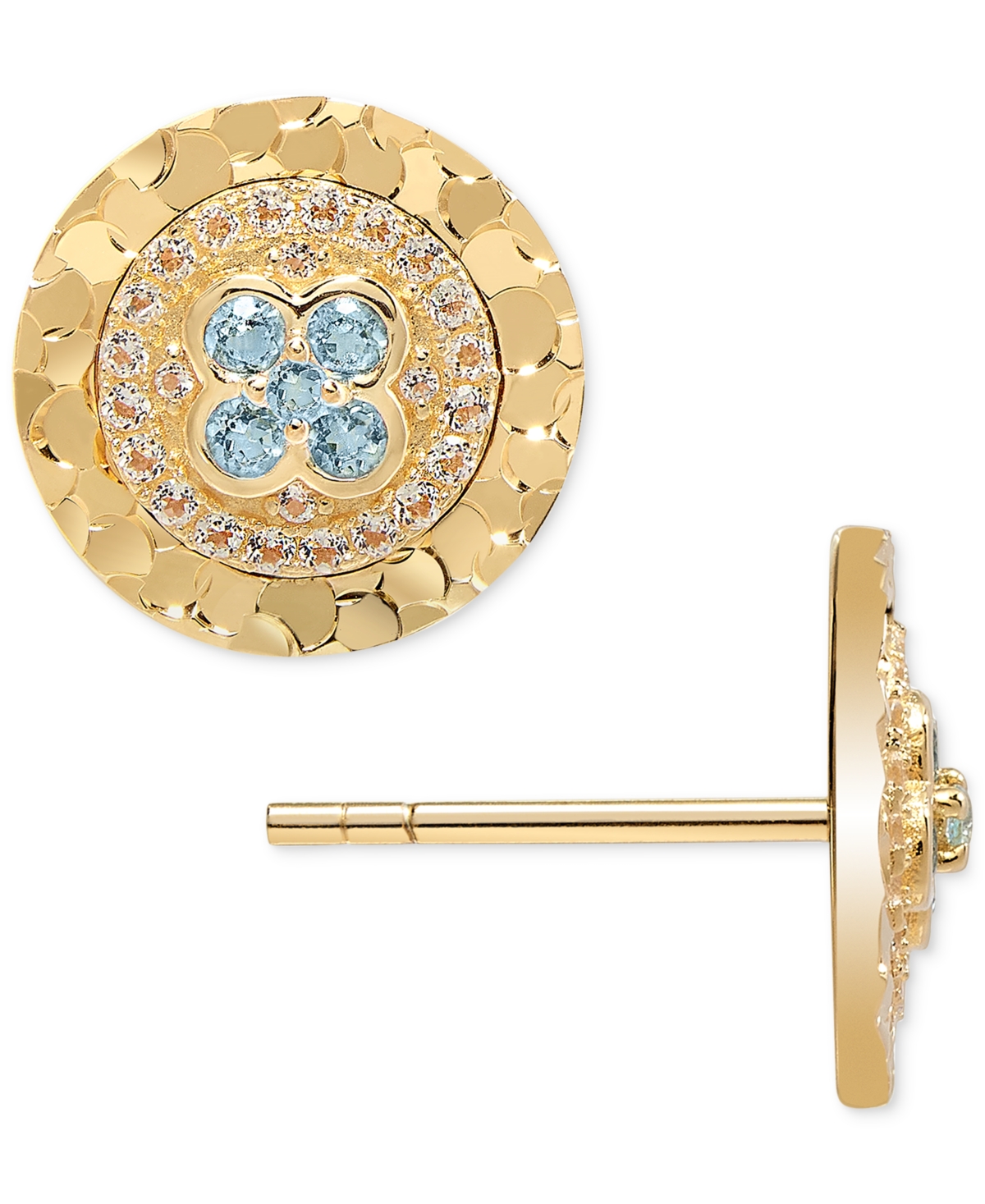 MACY'S AMETHYST (1/8 CT. T.W.) & WHITE TOPAZ (1/6 CT. T.W.) TEXTURED FRAME HALO STUD EARRINGS IN 14K GOLD-P 