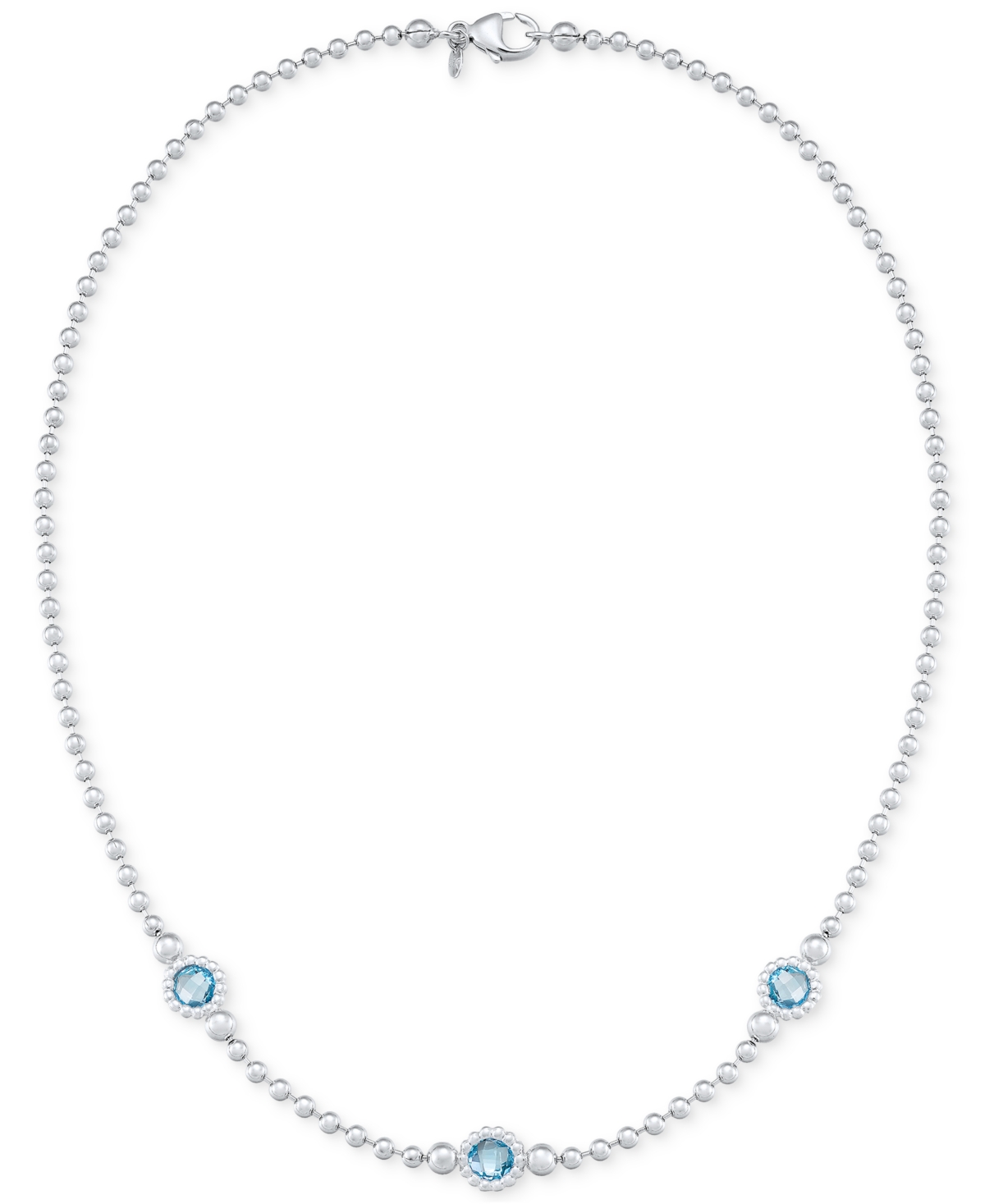 MACY'S LAB CREATED SKY BLUE TOPAZ THREE STONE BEZEL 18" COLLAR NECKLACE (4-3/4 CT. T.W.) IN STERLING SILVER 