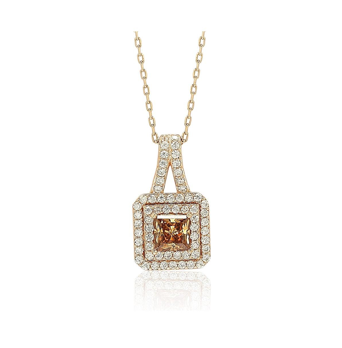 Suzy Levian Rosed Sterling Silver Asscher-Cut Cubic Zirconia Halo Pendant - Brown
