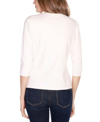 Women's Black Label Embroidered Split-Neck Sweater