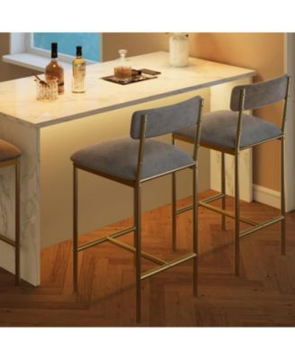 Bar Stools Set of 2, Kitchen Bar Stools with Footrest, 25.5 Inches Upholstered Bar Chairs with Back, 2 Counter Height Barstools for Counter Bar, Island, Easy Assembly
