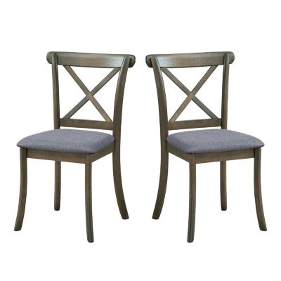 2PC Upholstered Fabric X-Back Dining Chairs