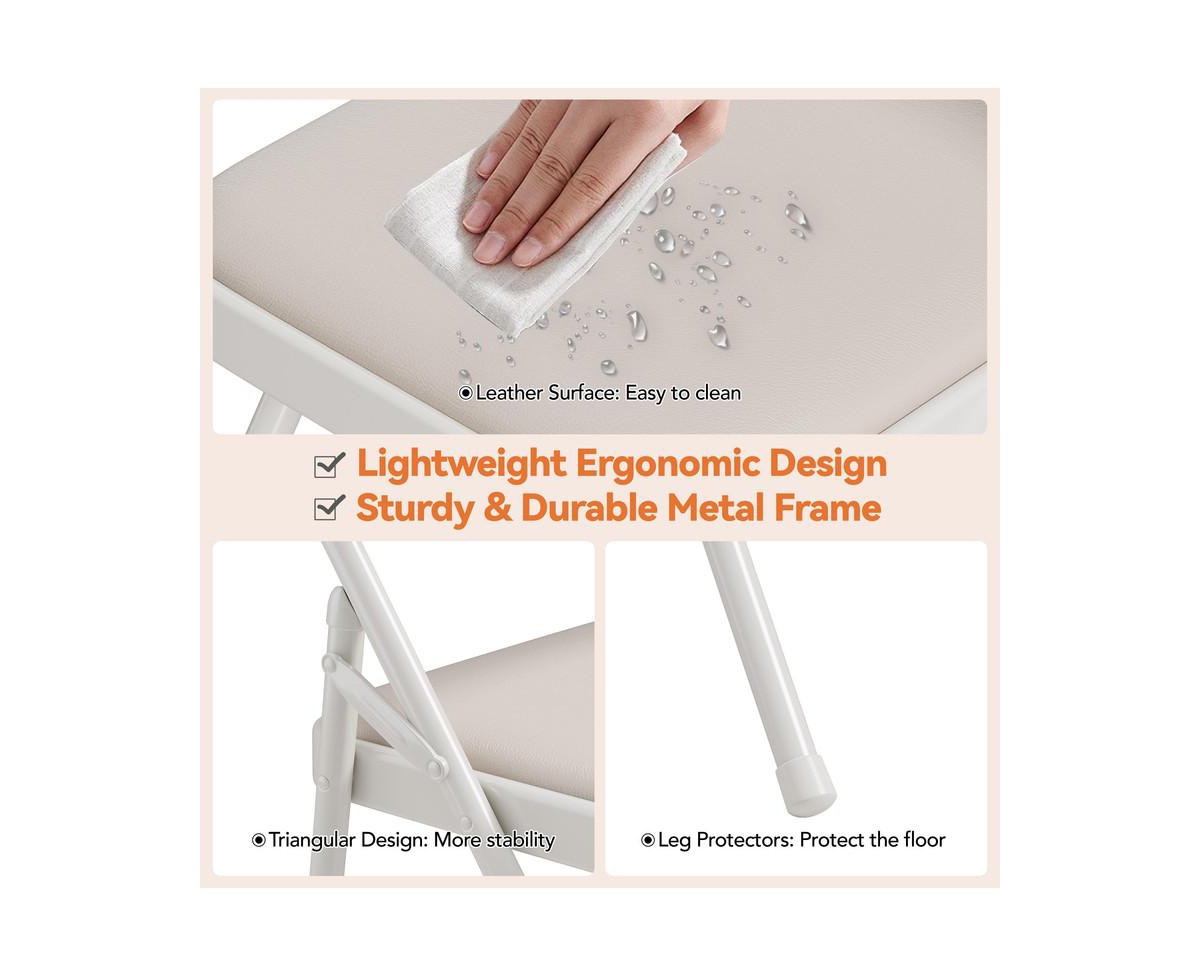 gaomon Folding Chairs 4 Pack, Portable Metal Chairs with Cushions and Non-Slip Feet Pads for Home and Office, Indoor and Outdoor Events -khaki