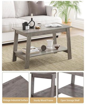 2-Tier Rustic Coffee Table, Small Rectangular Modern Farmhouse Table for Living Room, Home Office or Apartment