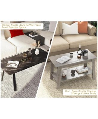 2-Tier Rustic Coffee Table, Small Rectangular Modern Farmhouse Table for Living Room, Home Office or Apartment