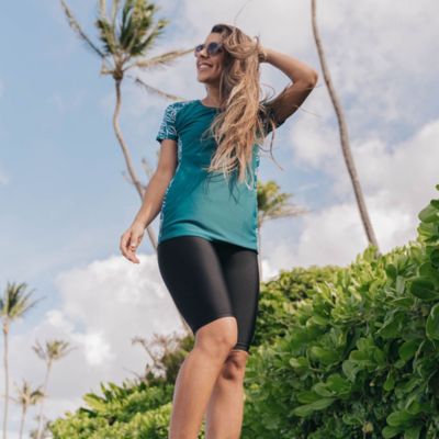 Women's Chlorine Resistant High Waisted Long Bike Swim Shorts