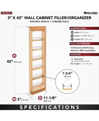 Pullout Wall Filler Cabinet Wooden Organizer, 42" Hgt, 432-WF42-3C
