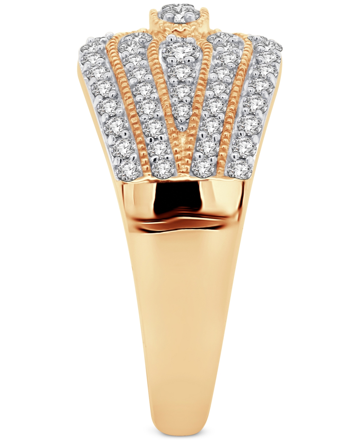 Macy's Diamond Multirow Milgrain Bead Statement Ring (1 Ct. T.w.) In 14k Gold In Yellow Gold