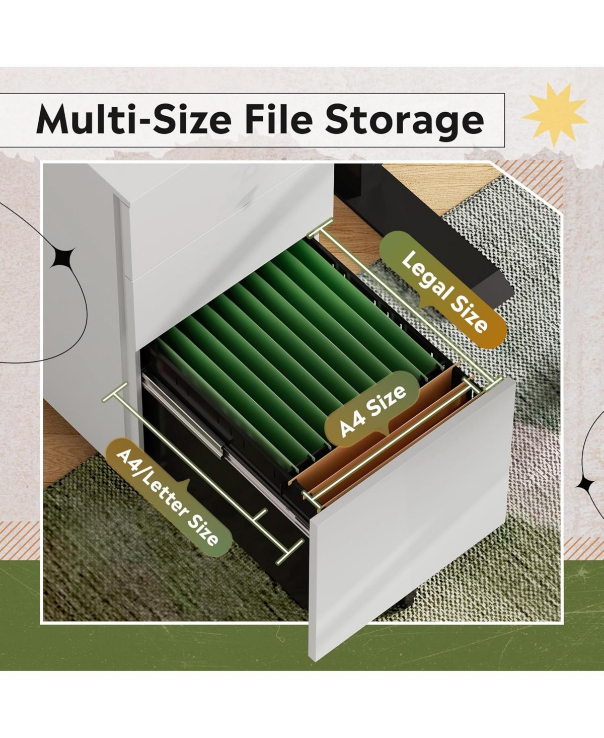 Devaise 3 Drawer Vertical File Cabinet, Mobile Filing Cabinet with Slim Width for Home Office