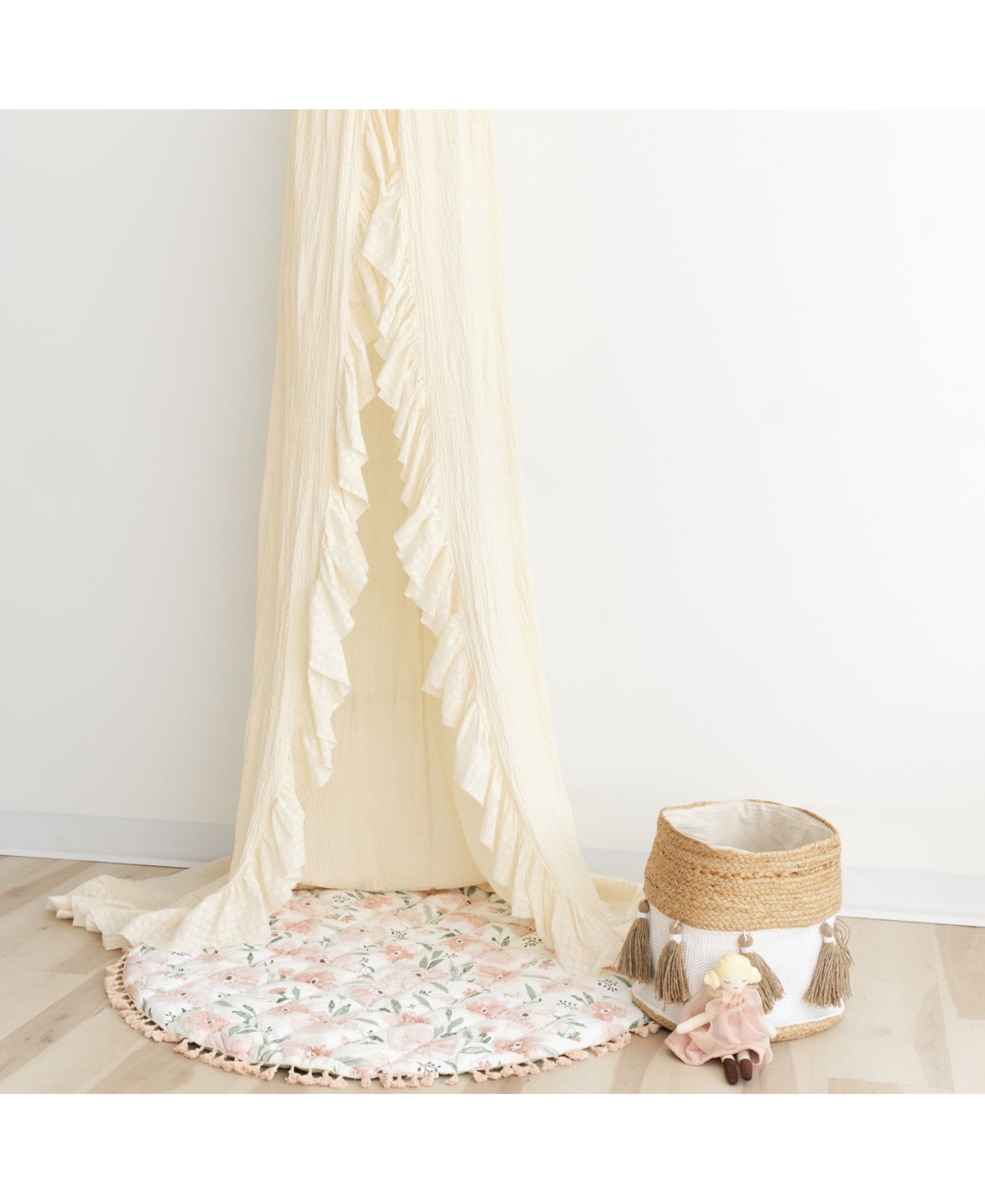 Shop Crane Baby Parker Baby Ruffled Canopy In Beige