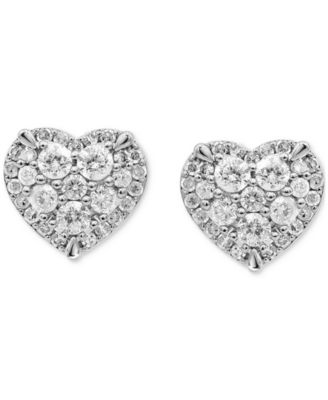 Diamond Heart Cluster Stud Earrings (1 ct. t.w.) in 14k White Gold