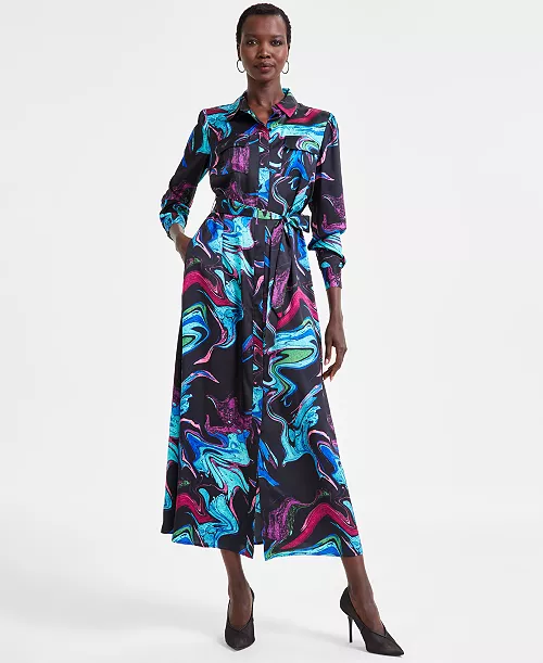 women's printed tie-waist midi utility dress, exclusively at macy's