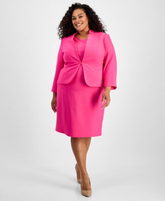 Le Suit - Plus Size Cutout Kissing Jacket & Sheath Dress Suit