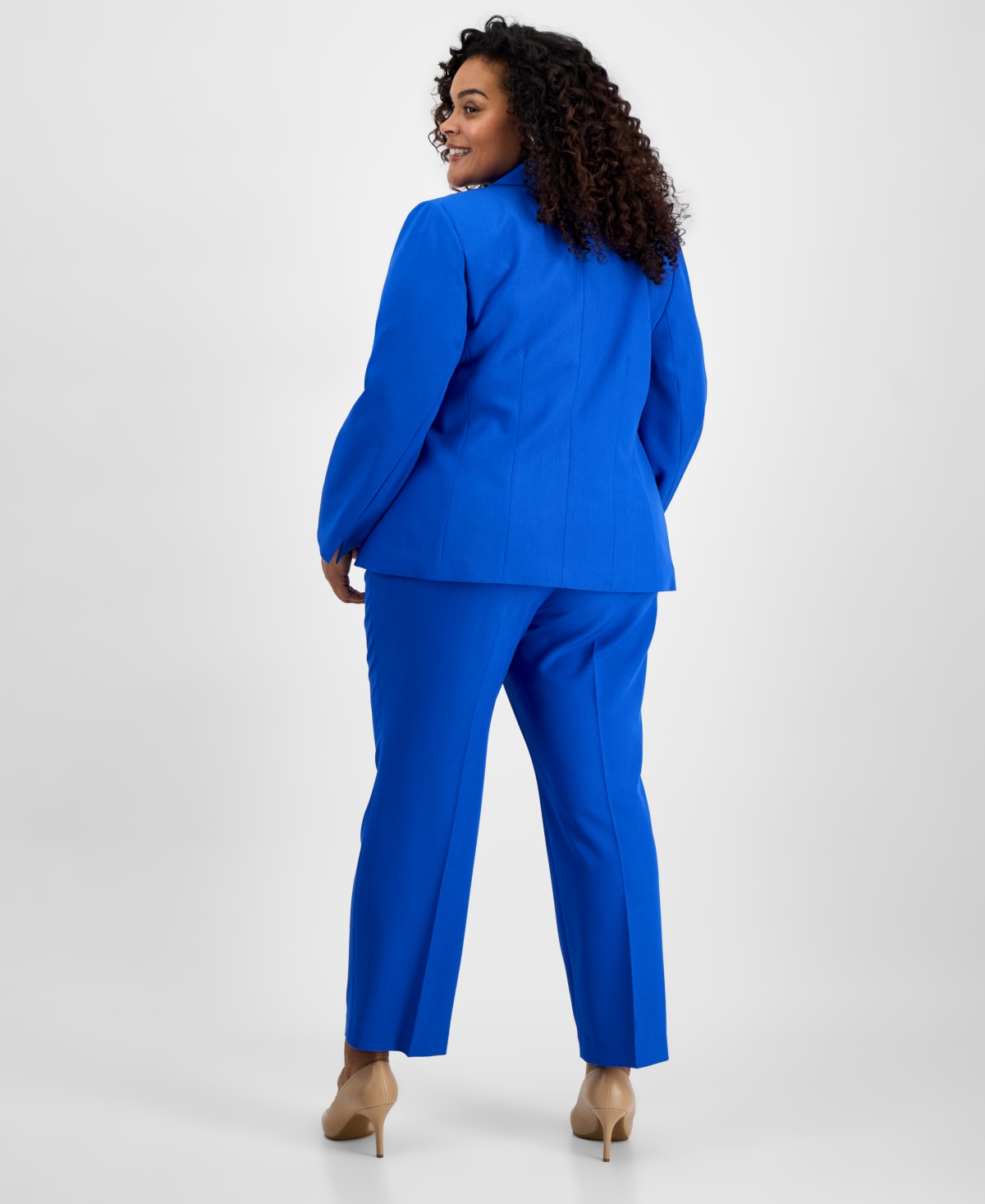 LE SUIT PLUS SIZE NOTCH-COLLAR TWO-BUTTON SEAMED JACKET & FLY-FRONT STRAIGHT-LEG PANTS 