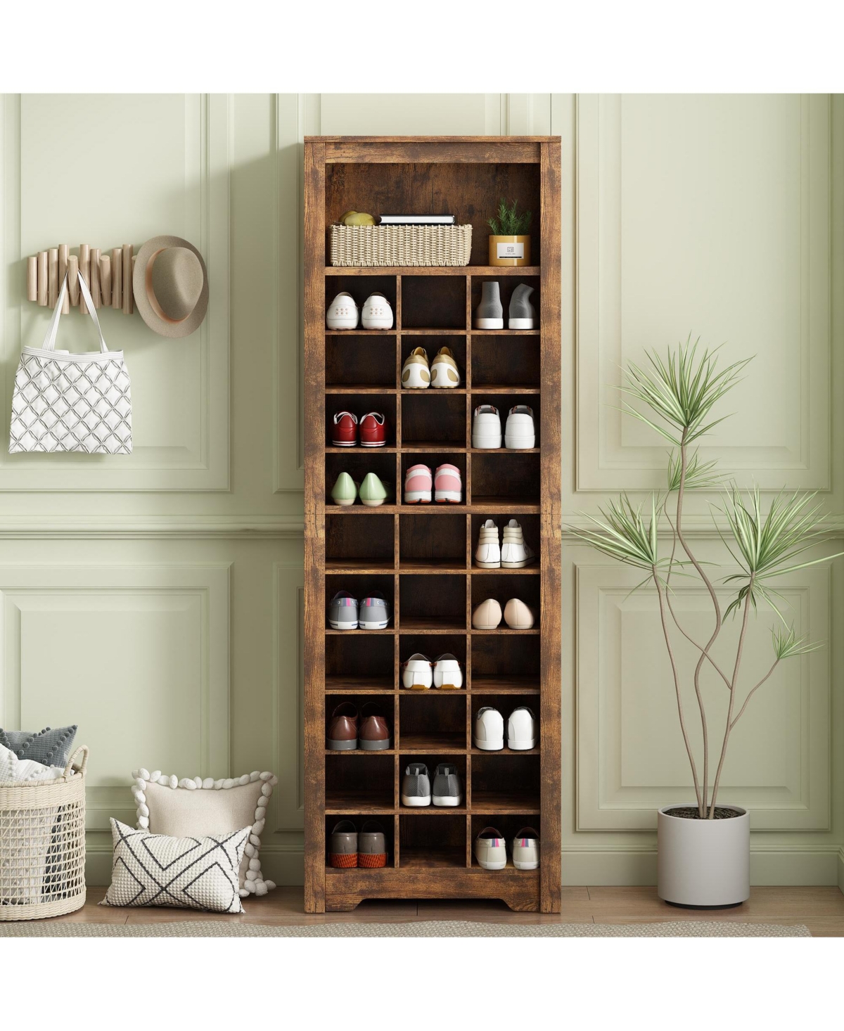 Slickblue 30-Shoe Cubby Console Stylish Shoe Storage with Modern Design for Entryway and Closet Organization