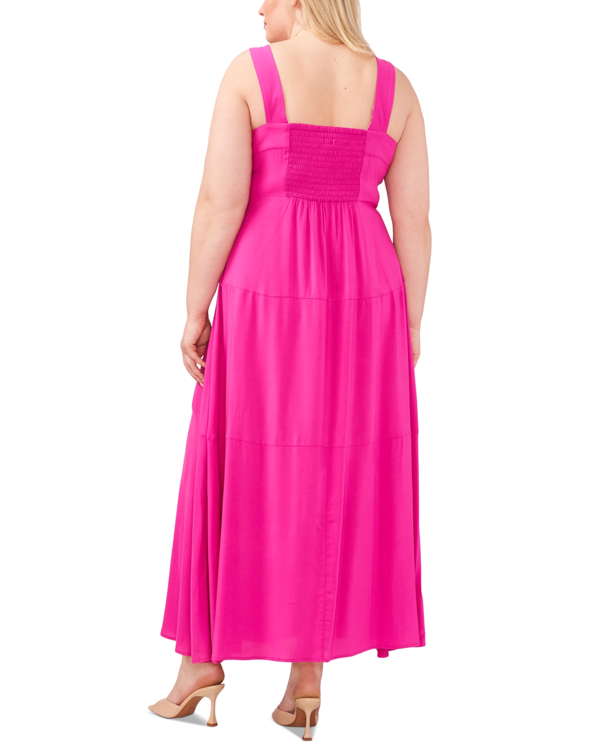 VINCE CAMUTO PLUS SIZE SQUARE-NECK SMOCKED-BACK SLEEVELESS MAXI DRESS 