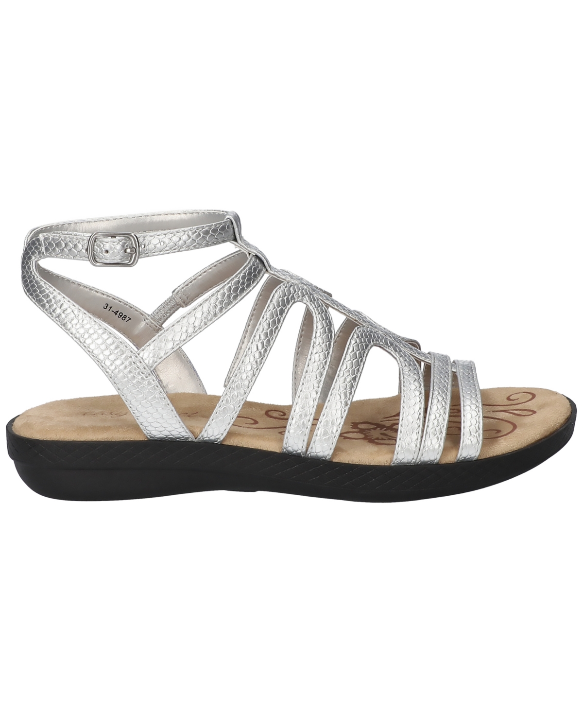 Shop Easy Street Women's Daylily Gladiator Buckle Flat Sandals In Silver Snake