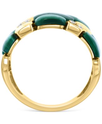 EFFY&reg; Malachite & Diamond (1/5 ct. t.w.) Triple Row Statement Ring in 14k Gold