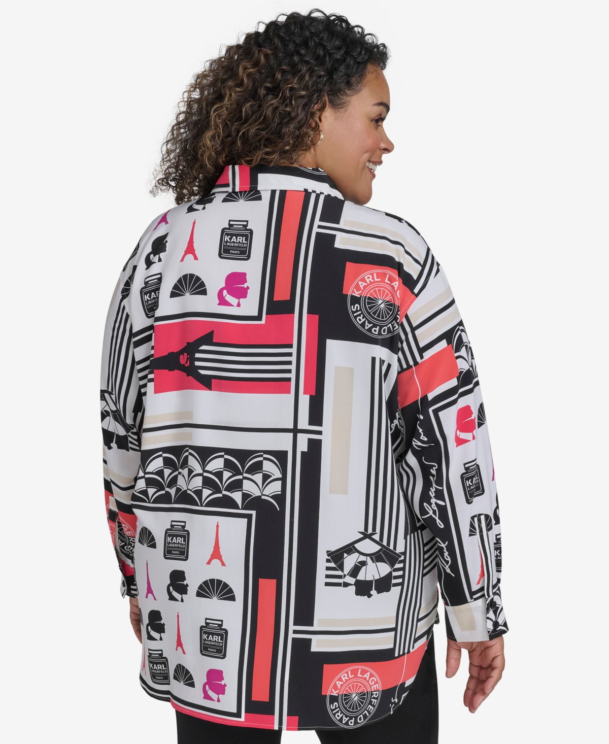 KARL LAGERFELD PLUS SIZE PRINTED COLLARED BUTTON-FRONT SHIRT, EXCLUSIVELY AT MACY'S 