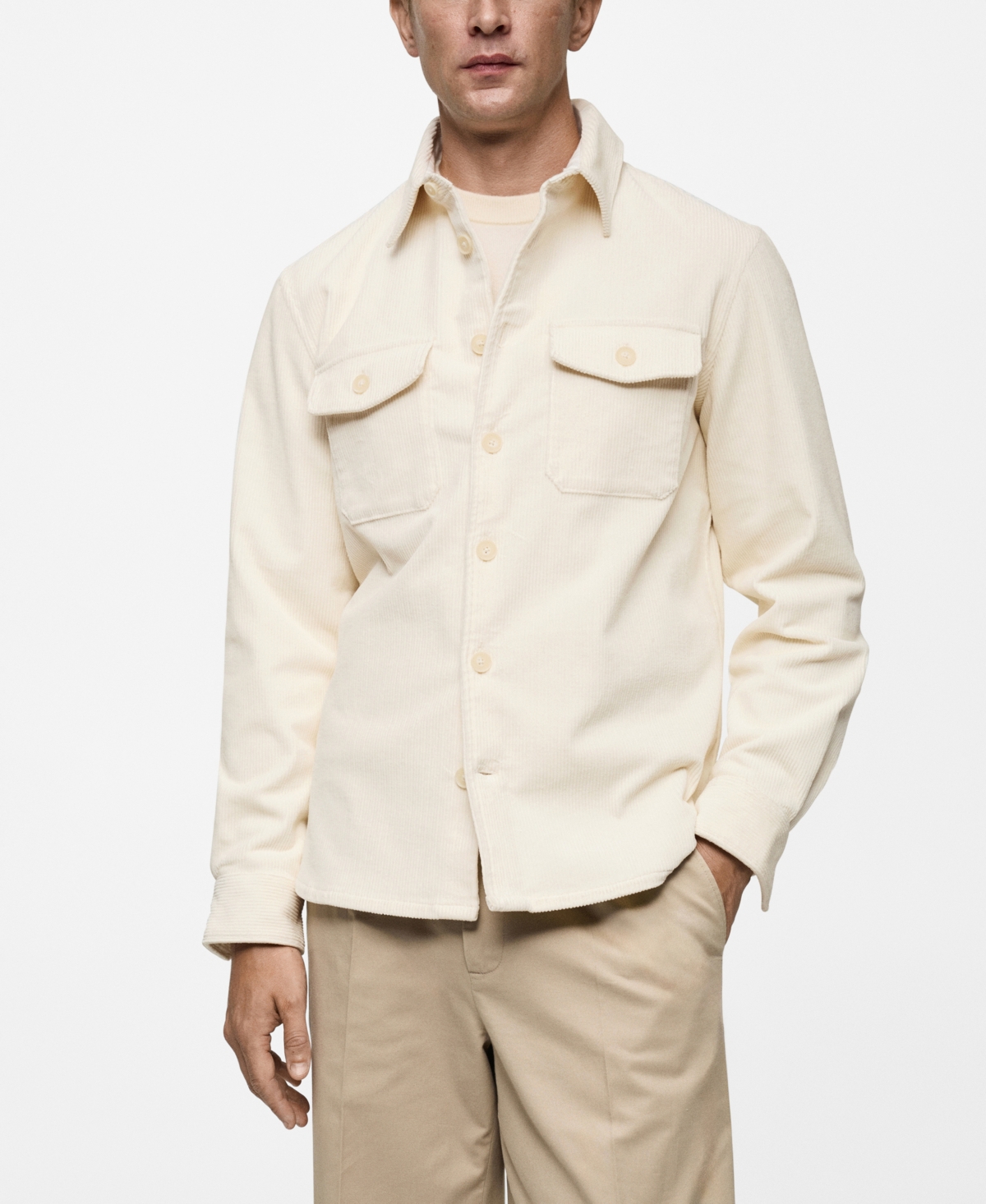 Mango Men's Corduroy Pockets Overshirt In Off White