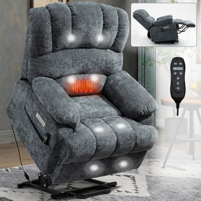 23" Seat Width, Large Size  Chenille Fabric  Power Lift, 8-Point Vibration Massage, Lumbar Heating, High Back Recliner Chair